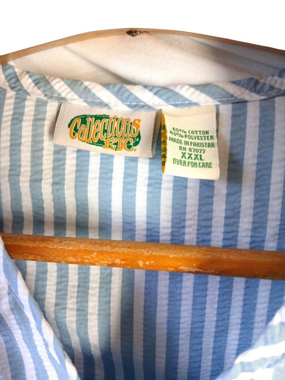 Vintage Collections Blue White Striped Seersucker House Dress Robe Size XXXL 3Xl - Picture 4 of 13